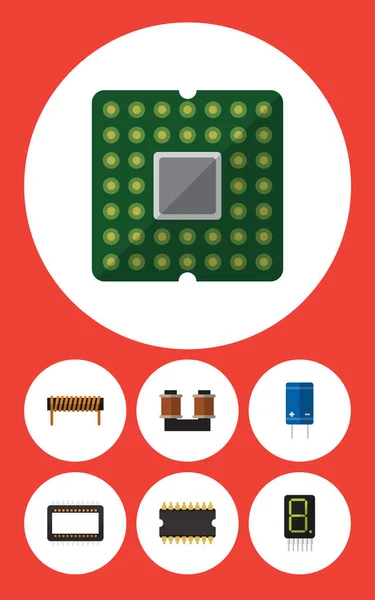 Flat Icon Electronics Set Of Bobbin, Unit, Display and Other Vector Objects. Также включает калькулятор, катушку, центральные электрические элементы . — стоковый вектор