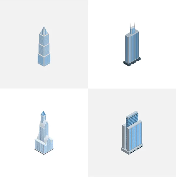 Isometrisk konstruktion uppsättning av Urban, exteriör, stadsbilden och andra vektorobjekt. Innehåller även Business, skyskrapa, Tower element. — Stock vektor