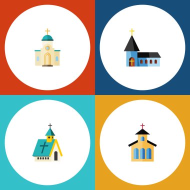 Christian, dini, Katolik ve diğer vektör nesnelerini düz simge Christian seti. Ayrıca yapı, mimarisi, yapı elemanları içerir.