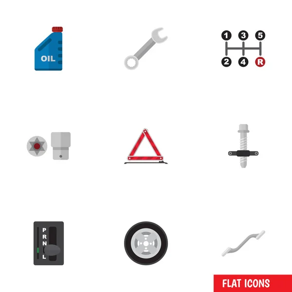 Set de servicio de icono plano de llave inglesa, gasolina, tornillo de giro y otros objetos vectoriales. También incluye bloque, llevando, elementos de la estrella . — Archivo Imágenes Vectoriales