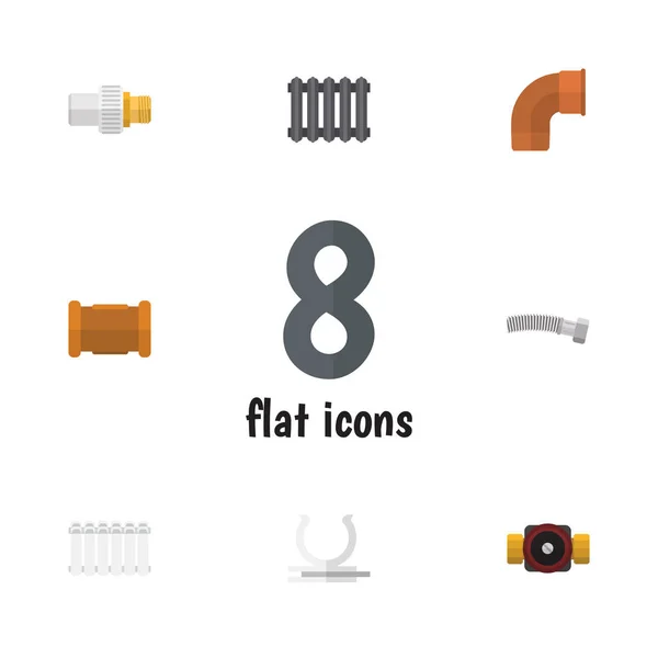 Platte Icon pijpleiding Set van de Radiator, de industrie, de kraan en de andere vectorobjecten. Omvat ook spiraalsnoer, houder, Connector elementen. — Stockvector