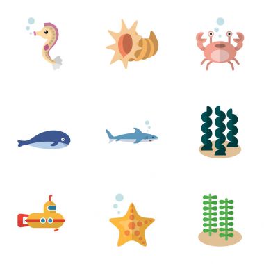 Periskop, balina, köpekbalığı ve diğer vektör nesnelerini düz simgesi deniz kümesi. Ayrıca Alga, denizaltı, köpekbalığı öğeleri içerir.