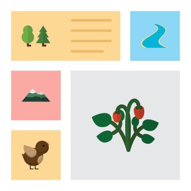 Tepe, orman, kolu ve diğer vektör nesnelerini düz simgesi doğal kümesi. Ayrıca çilek, içerir tepe, kanat öğeleri.