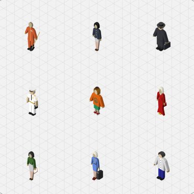 Kız, pedagog, denizci ve diğer vektör nesneleri izometrik insan kümesi. Ayrıca erkek, Bayan, kız unsurları içerir.