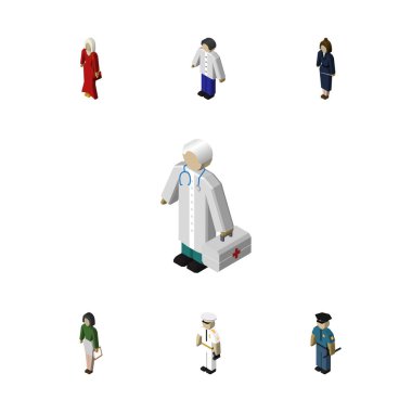 İzometrik insanlar Medic, memur, denizci ve diğer vektör nesnelerini ayarlayın. Ayrıca memur bey, denizci, Doktor unsurları içerir.