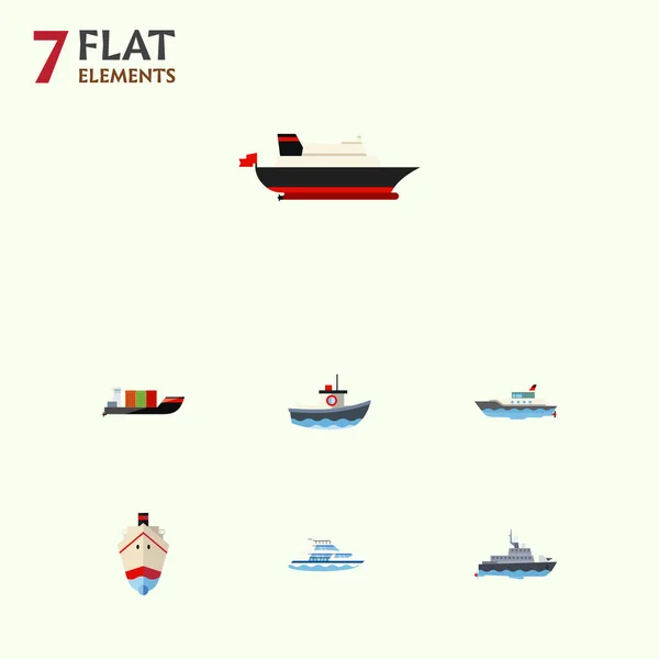 Conjunto de barcos de iconos planos de barco, velero, transporte y otros objetos vectoriales. También incluye yate, barco, elementos cisterna . — Vector de stock