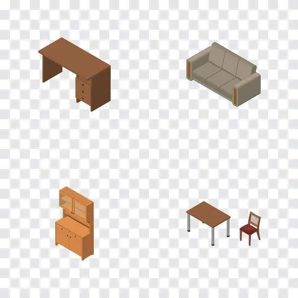 Isometrisches Möbelset aus Stuhl, Couch, Tisch und anderen Vektorobjekten. umfasst auch Möbel, Kleiderschrank, Schrankelemente. — Stockvektor