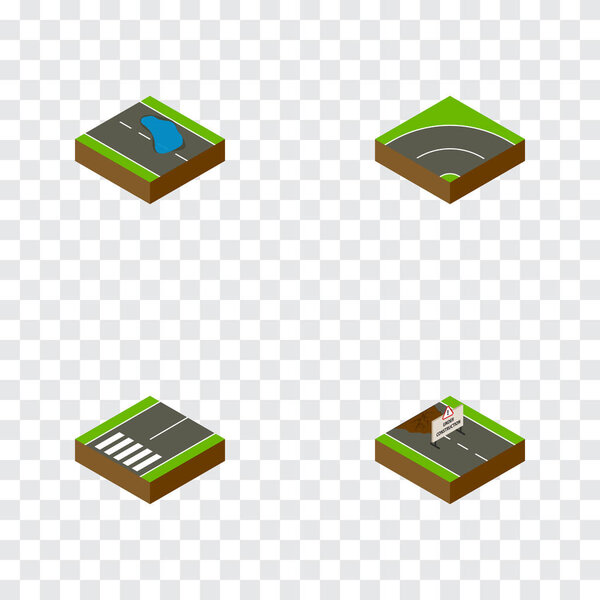 Isometric Road Set Of Footpassenger, Bitumen, Repairs And Other Vector Objects. Also Includes Asphalt, Bitumen, Construction Elements.
