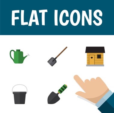 Düz simgesi kulübemde kümesi kürek, kova, Bauer ve diğer vektör nesneleri. Ayrıca içerir Bauer, aracı, Spatula öğeleri.