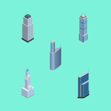 İzometrik Bina Cityscape, Bina, kule ve diğer vektör nesneleri kümesi. Ayrıca dış, Cityscape, kentsel unsurları içerir.