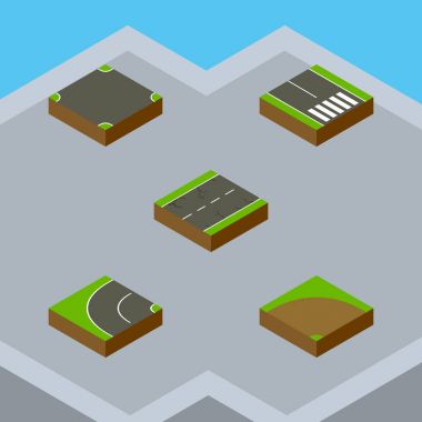 İzometrik yolu ayarla kavşak, yol, yaya ve diğer vektör nesnelerine. Ayrıca deprem, asfalt, kavşak elemanları içerir.