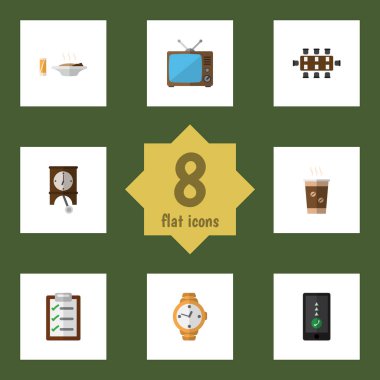 Düz simgesi hayat cep telefonu, zamanlayıcı, saat ve diğer vektör nesnelerini ayarlayın. Ayrıca Form, tüm yayın, cep telefonu öğeleri içerir.