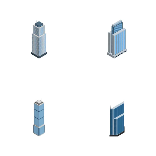 Isometrisches Bauset aus Wohnung, Turm, Wohnhaus und anderen Vektorobjekten. umfasst auch städtische, Wolkenkratzer, Wohnungselemente. — Stockvektor