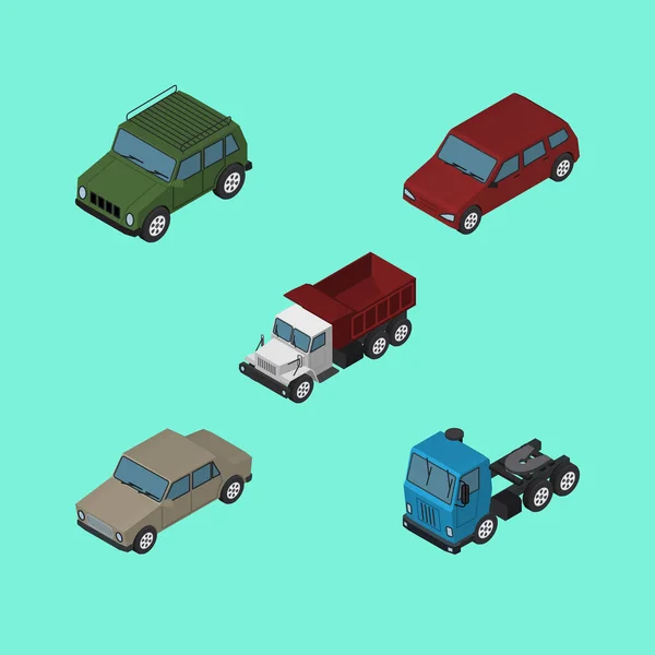 Araba, Oto, zırhlı ve diğer vektör nesnelerini izometrik otomobil kümesi. Ayrıca kamyon, Suv, kamyon öğeleri içerir. — Stok Vektör