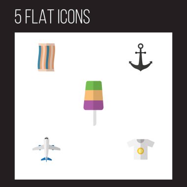 Düz simgesi Sezon dizi dondurma, silecek, giysileri ve diğer vektör nesneleri. Ayrıca güneş, içerir krem, dondurma elemanları.