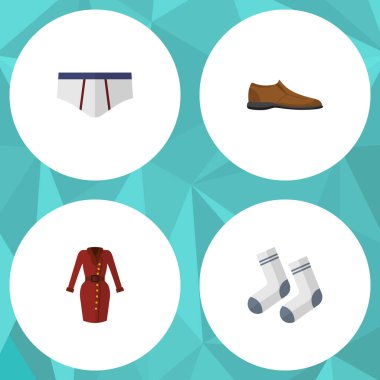 Düz simgesi giyim giysi, erkek Footware, ayak Tekstil ve diğer vektör nesnelerini ayarlayın. Bilgiler, iç giyim, hazır giyim öğeleri de içerir.