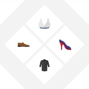 Düz simgesi giysi dizi topuklu ayakkabı, üniforma, erkek Footware ve diğer vektör nesneleri. Ayrıca Bra, spor, Footware öğeler içerir.