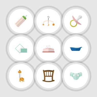Meme ucu, Bebek karyolası, Bebek bezi ve diğer vektör nesnelerini düz simgesi bebek kümesi. Ayrıca bebek, havlu, şişe unsurları içerir.
