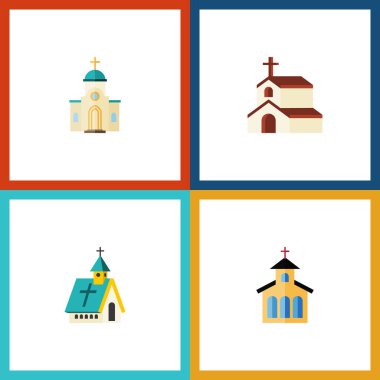 Düz simge Christian din, Katolik, mimari ve diğer vektör nesneleri kümesi. Aynı zamanda din, mimari, kilise öğeleri içerir.