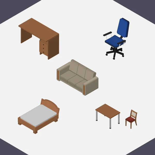 Ισομετρικές Σχέδιο ΣΕΤ καναπέ, καρέκλα, κρεβάτια και άλλα διανυσματικά αντικειμένα. Περιλαμβάνει επίσης στοιχεία πολυθρόνα κρεβάτι, πολυθρόνα. — Διανυσματικό Αρχείο