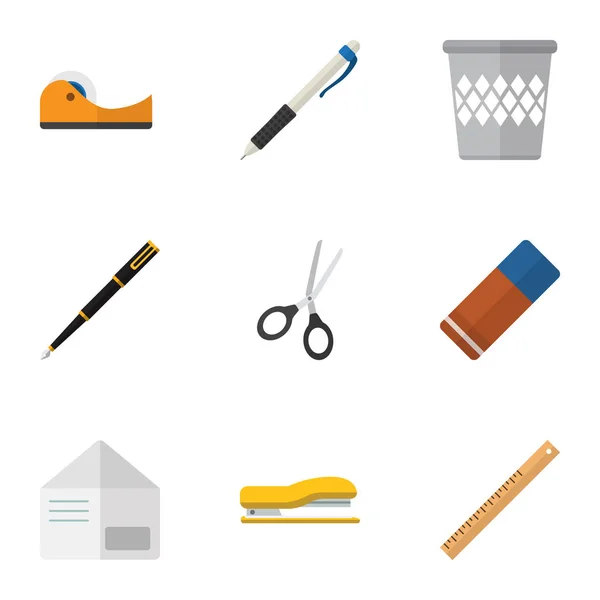 Conjunto de herramientas de icono plano de caucho, carta, conducto y otros objetos vectoriales. También incluye papelera, cesta, elementos del conducto . — Vector de stock
