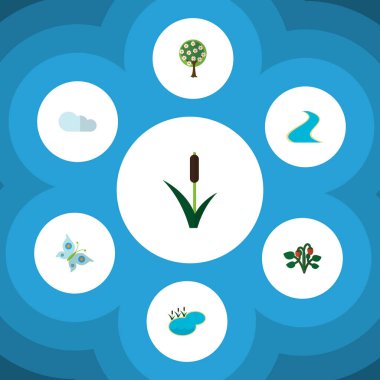 Düz simgesi doğa kümesi Berry, bulutlu, hükümdar ve diğer vektör nesneleri. Çim, bulutlu, çilek öğeleri de içerir.