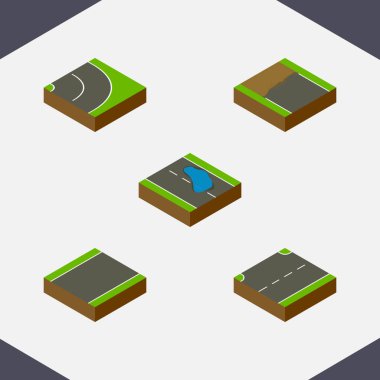 İzometrik yol asfalt, eksik, Plash ve diğer vektör nesneleri kümesi. Bitüm, su birikintisi, asfalt öğeleri de içerir.