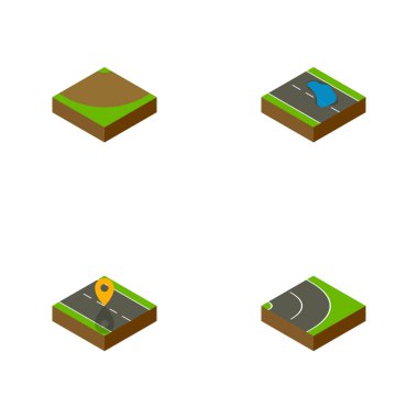 İzometrik yol Plash, dönüş, gezinti ve diğer vektör nesneleri kümesi. Location, sende, asfalt öğeleri de içerir.