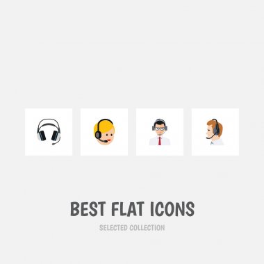 Düz simgesi hattı kulaklık, telefonla pazarlama, çağrı merkezi ve diğer vektör nesneleri ayarlayın. Ayrıca yardım, Merkezi, kulaklık öğeleri içerir.