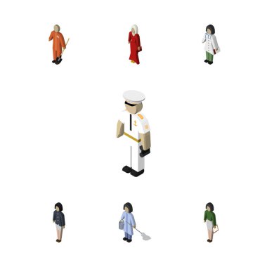 Doktor, denizci, süpürge ve diğer vektör nesneleri izometrik insan kümesi. Ayrıca Builder, pedagog, işçi öğeleri içerir.