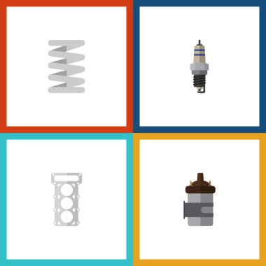 Yedek parça, emici, krank mili ve diğer vektör nesnelerini düz simgesi parça seti. Ayrıca yanma, Araba, Tak unsurları içerir.