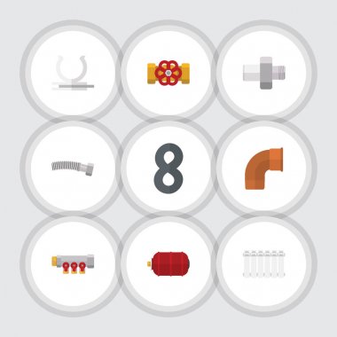 Düz simgesi sıhhi tesisat boru, boru, radyatör ve diğer vektör nesneleri ayarlayın. Ayrıca içerir dolanmak, termostat, kapsayıcı öğeler.