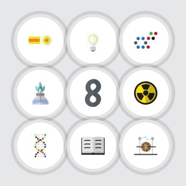 Düz simgesi bilgi, elektrik motoru, molekül, ışınlama ve diğer vektör nesnelerini ayarlayın. Ayrıca ders, molekül, hafif unsurları içerir.
