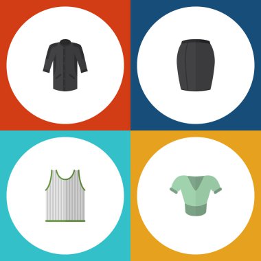Üniforma, şık giyim, Singlet ve diğer vektör nesnelerini düz simge giysi seti. Ayrıca giyim, etek, kolsuz öğeleri içerir.