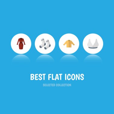 Düz simge kıyafet seti ayak Tekstil, giyim, Banyan ve diğer vektör nesneleri. Tekstil, hazır giyim, adam öğeleri de içerir.
