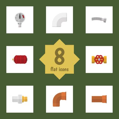 Düz simgesi boru hattı kümesi sanayi, plastik, demir ve diğer vektör nesneleri. Ayrıca içerir dolanmak, Manometre, su öğeleri.