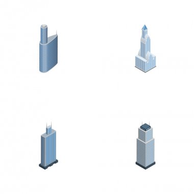 İzometrik İnşaat İş Merkezi, Bina, Cityscape ve diğer vektör nesneleri kümesi. Ayrıca içerir bina, iş, Merkezi elemanları.