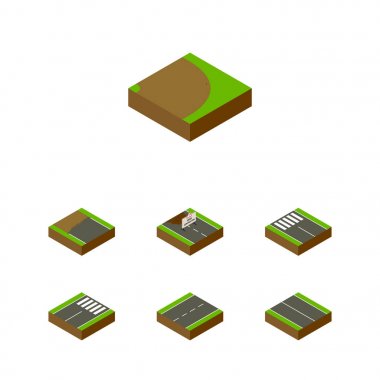 İzometrik yolu altbilgi, şerit, Driveway ve diğer vektör nesneleri kümesi. Ayrıca Road, düz, rotasyon öğeleri içerir.