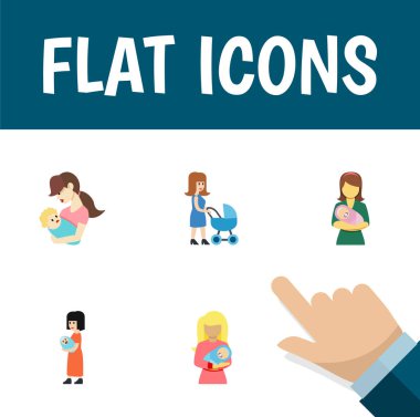 Bebek, Perambulator, kadın ve diğer vektör nesnelerini düz simge Mam seti. Ayrıca Dadı, Perambulator, kadın öğeleri içerir.