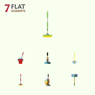 Besom, süpürge, süpürge sopası ve diğer vektör nesnelerini düz simgesi temiz kümesi. Ayrıca süpürmek, temizlik, süpürge sopası öğeleri içerir.