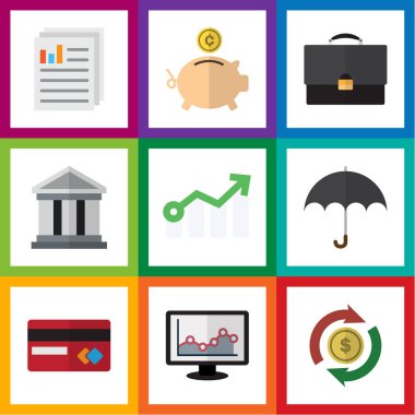Düz simgesi kazanç kümesi ödeme, grafik, para Kasası ve diğer vektör nesneleri. Ayrıca Beach, mimari, para öğeleri içerir.