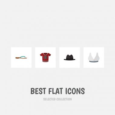 Düz simge kıyafetleri Brasserie, plaj sandalet, Panama vektör nesnelerini ayarlayın. Panama, Flop, spor öğeleri de içerir.