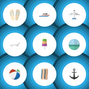 Düz simgesi yaz silecek, uçak, gemi kanca ve diğer vektör nesnelerini ayarlayın. Ayrıca uçak, çapa, yat öğeleri içerir.