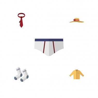 Düz simgesi giysi kümesi çamaşır grupları, şık şapkalar, Banyan ve diğer vektör nesneleri. Ayrıca adam, çamaşır grupları, kravat öğeleri içerir.