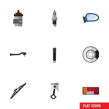 Düz simgesi otomatik kümesi emici, ön cam, teknoloji ve diğer vektör nesneleri. Ayrıca otomatik, yanma, Metal öğeleri içerir.