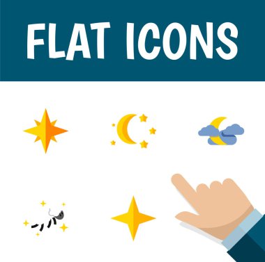 Düz simgesi gece yıldız, yatmadan, gece yarısı ve diğer vektör nesneleri kümesi. Ayrıca gökten, gece, gece yarısı öğeleri içerir.