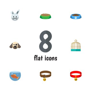 Köpek yavrusu, Bunny, Fishbowl ve diğer vektör nesnelerini düz simgesi hayvan kümesi. Ayrıca kase, kuş kafesi, tavşan öğeleri içerir.