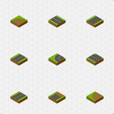 İzometrik yol Driveway, bitmemiş, Tornacılık ve diğer vektör nesneleri kümesi. Ayrıca içerir Droitisation, açmak, şerit elemanları.