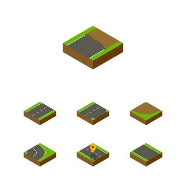 İzometrik yol Driveway, dönüş, asfalt ve diğer vektör nesneleri kümesi. Ayrıca asfalt, şerit, Location öğeleri içerir.