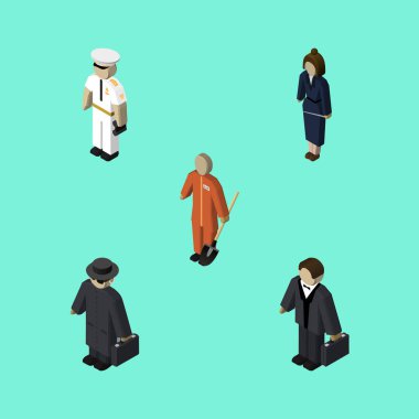 İş kadını, Dedektif, yatırımcı ve diğer vektör nesneleri izometrik insan kümesi. Ayrıca Builder, denizci, işadamı öğeleri içerir.